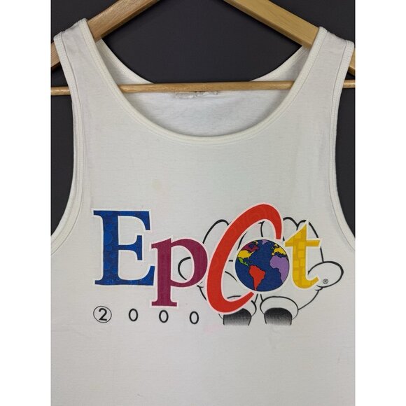 Vintage Y2K Walt Disney Mickey Mouse Epcot Center Tank Top Promo Art Logo White - Picture 3 of 15